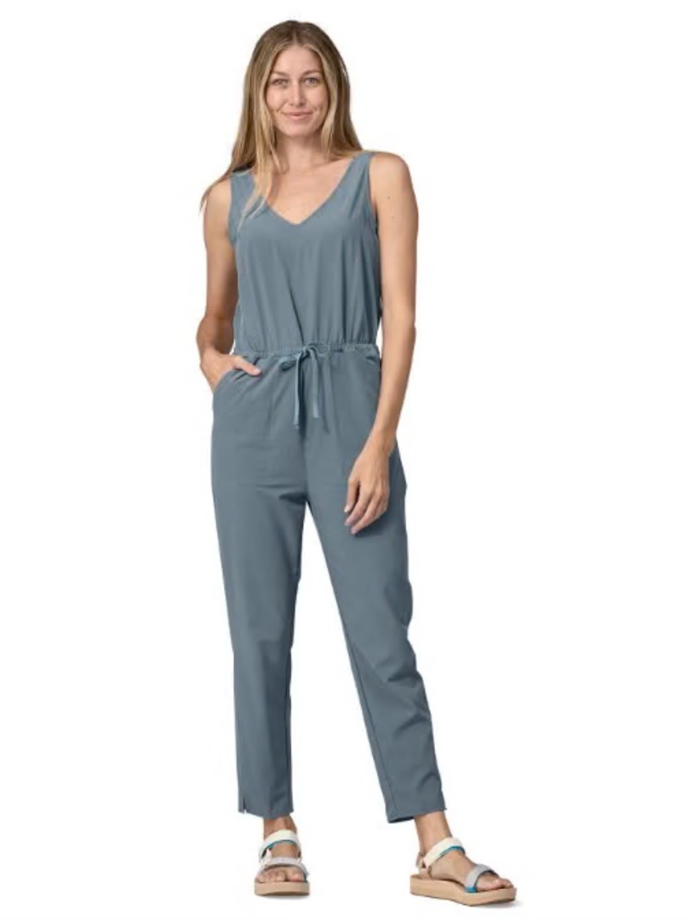 Patagonia Teal Blue Sleeveless Drawstring Jumpsuit